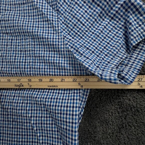 Barbour Short Sleeve Button Up Shirt Blue Check Tailored Fit Large US W/ Logo - Picture 6 of 10
